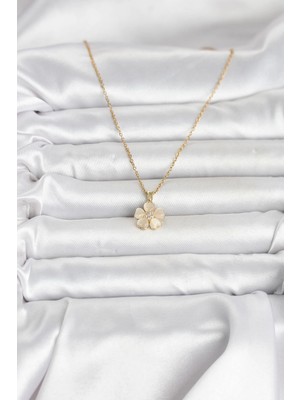 Moresun Buğz 316L Çelik Zincir Gold Renk Yonca Model Kadın Kolye - Buğz