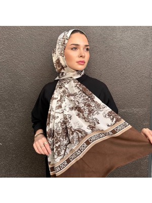 Buscarfs Kahve Krem İthal İpek Şal