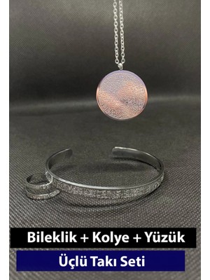 zdjewelry Ayetel Kürsi Koruyucu Dualı Kolye Bileklik Yüzük Çelik 3 Lü Set