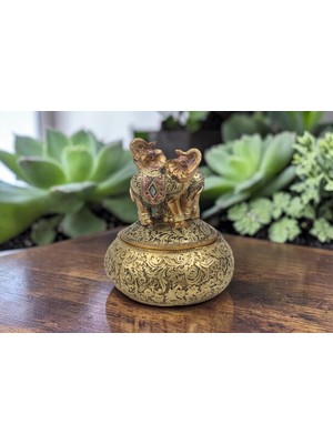 Elifeshop Feng Shui Şans Getiren Fil Biblo Mücevher Kutusu 12 cm Dekoratif Ev Hediyesi Lüks Tasarım
