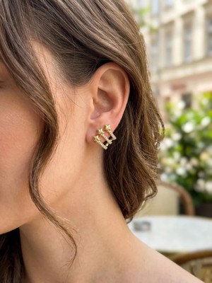 Museum Of You Yıldız Figürlü KÜPE,14K Gold Renk Zirkon Taşlı Üçlü Görünümlü, Xuping