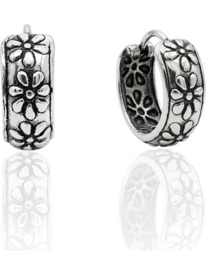 Oya Silver Minimal Etnik Papatya Motifli Gümüş Halka Küpe 1.5x1.5cm [OYSY298]