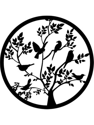 Ronanna Ahşap Işleme Duvar Süsü- Kuş  -  50 cm Çap