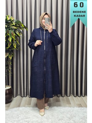 Elmas Tesettür Kadın Giyim Büyük Beden Kabartma Baskılı Kapşonlu Torba Cepli Kap