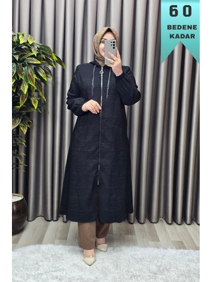 Elmas Tesettür Kadın Giyim Büyük Beden Kabartma Baskılı Kapşonlu Torba Cepli Kap