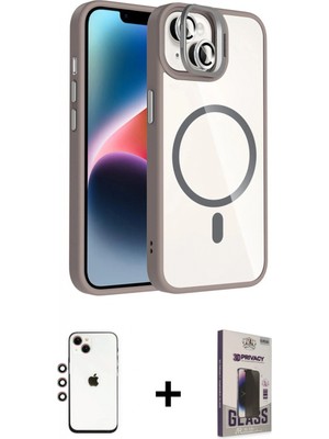 Marsilyan™- iPhone 14 Kılıf Yadigar Asil Koleksiyonu - Siyah Bilvis Hayalet Cam Ekran Koruyucu + Gökkuşağı Shine Kamera Lens