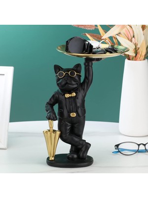 Elifeshop Lüks Gözlüklü Bulldog Anahtar Tepsisi Biblo Dekoratif Organizer Sehpa Ofis Ev Hediyesi 26 cm