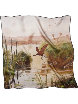 Silqoora %100 Ipek Bandana Fular Art Collection (55X55 Cm)-Józef Chełmoński (Kuşlar)