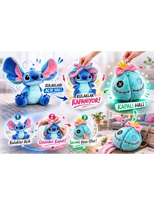 Ziventa Stitch Peluş Uyku Arkadaşı Sevimli Ayı Oyuncak Fermuarlı Açılır Şapkalı - Sevgili Hediyelik