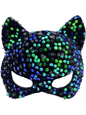 Ronanna Siyah Kadife Mavi Yeşil Parti Maskesi