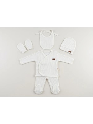 Mutlu Bebe Bulvar %100 Pamuk Yenidoğan Bebek Hastane Çıkışı 5’li Set – Kollu Zıbın, Alt, Şapka, Eldiven, Önlük 0-3 Ay