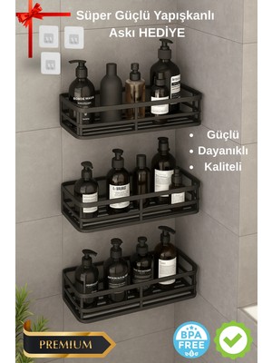 Ronanna 3 Lü Banyo Düzenleyici Organizer Şampuanlık Havlupan Askısı Havluluk Siyah Banyo Duş Mutfak Rafı