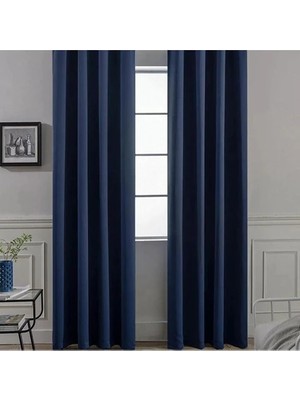 Taç Lacivert Blackout Işık Geçirmez Kornişli Karartma Saten Perde Lüks Fon Perde Antrasit Düz Dikim