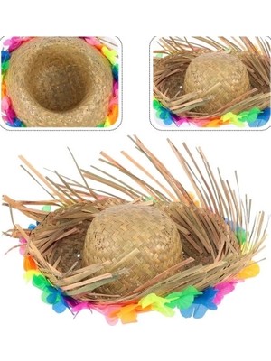 Ronanna Natural Renkli Püsküllü Örme Hasır Hawaii Şapka