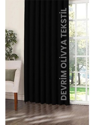 Taç Siyah Blackout Işık Geçirmez Kornişli Karartma Saten Perde Lüks Fon Perde Antrasit Düz Dikim