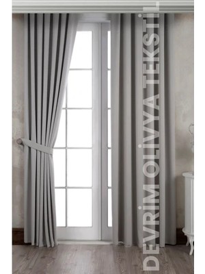 Taç Taş Rengi Blackout Işık Geçirmez Kornişli Karartma Saten Perde Lüks Fon Perde Antrasit Düz Dikim