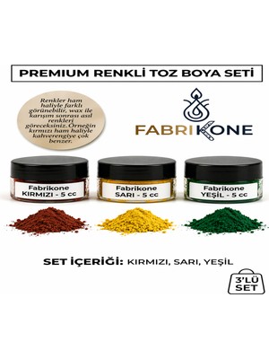 Fabrikone 3'lü Set Premium Parafin Soya Wax Toz Mum Boyası Hobi Seti - 5 cc (Kırmızı, Sarı, Yeşil) BKFAB3KSRY5G