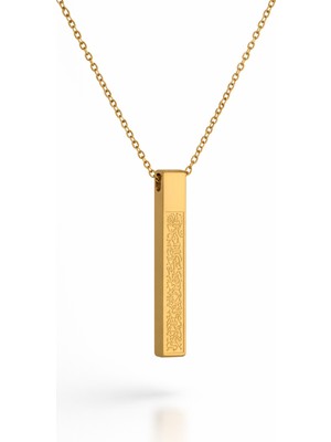 Serelya 316L Çelik Gold Renk Ayetel Kürsi Yazılı Bar Kolye (Zarif Tasarım)