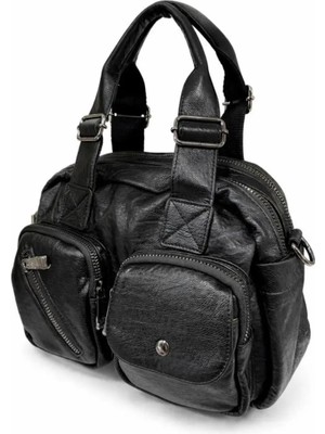 Çok Fonksiyonlu Dış Cepli Yıkama Deri Görünümlü Kadın Sırt ve Omuz Çantası