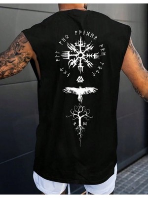 Punix Punıx Büyük Beden Vıkıng Graphıc Sırt Baskılı Ter Tutmayan Yazlık Kolsuz Battal  Erkek  T-Shırt