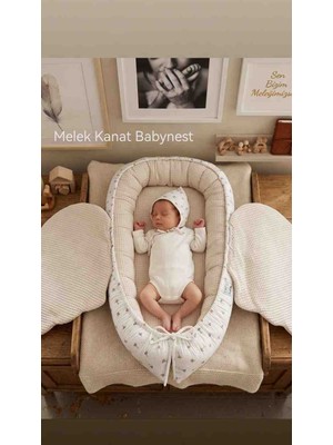 Drsn Ticaret Pamuklu Organik Babynest Bebek Yuvası - Melek Kanadı Tasarımlı Müslin Uyku Seti