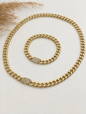 Xuping Jewelry Taş Detaylı 22K Gurmet Model Xupıng Çelik Kolye Bileklik Takı Seti