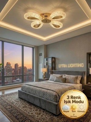 Litra Lighting Damla Model 4"lü Gold 3 Renk Modu Ledli Modern Tavana Sıfır Salon Mutfak Çocuk Yatak Odası LED Avize
