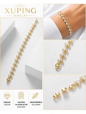 Xuping 14 Ayar Altın Kaplama Zirkon Taşlı Yaprak Model Bileklik – Şık ve Zarif Bayan Bileklik