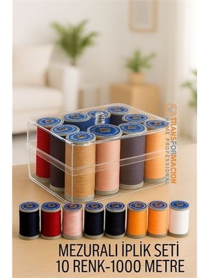 Ronanna Hsnet Dikiş Ipliği Seti - 10 Renk 1000 mt Kutulu Mezuralı Dikiş Seti