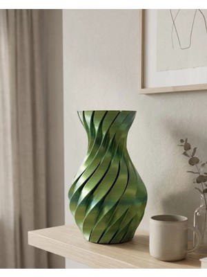 Ronanna Yeşil Spiral 3D Baskı Vazo Estetik Modern Ev Ofis Dekoru
