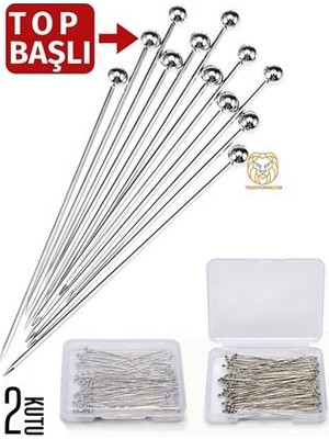 Ronanna Turk Top Başlı Iğne 2 Kutu 100 Adet Başörtü Iğnesi Toplu Iğne