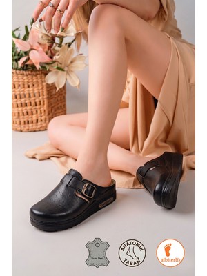 Albishoes Kadın Anatomik Önü Kapalı Tokalı Rahat Esnek Hemşire Aşçı Sabo Günlük Kadın Ev Terlik