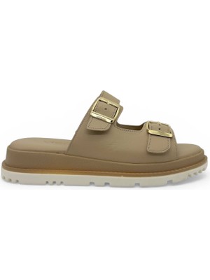 Vieris Bej Hakiki Deri Kalın Tabanlı Günlük Kadın Terlik (18M09)