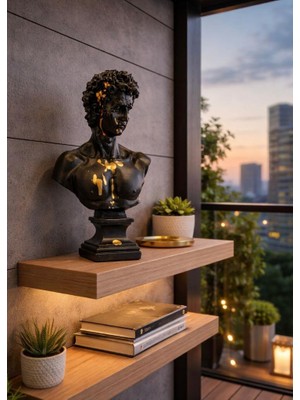 Mirsa Global Modern Dekoratif Biblo – Siyah Gold Detaylı David/ Davut Heykeli, Salon Konsol & Sehpa Üstü Şık Ev Dekorasyonu, Lüks Ofis Aksesuarı