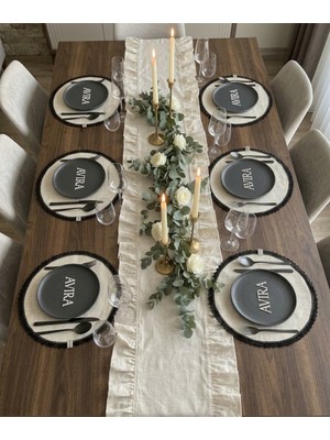 Avira Home 7 Parça Yemek Masası Seti 6 Adet Dantelli Supla 1 Adet Runner 40X120