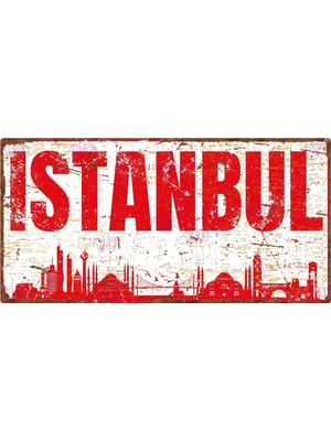 AYNED Print Istanbul Silüetli Ahşap Tabela – Vintage Görünümlü Dekoratif Duvar Süsü