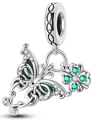 Fubena Kelebek ve Yonca Sallantılı Gümüş Charm