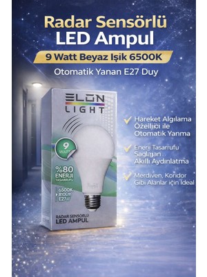 Popüler Sepet Radar Sensörlü LED Ampul 9 Watt Beyaz Işık 6500K Otomatik Yanan E27 Duy