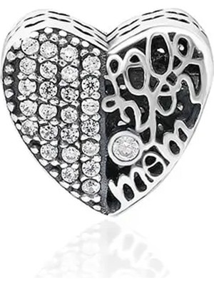 Fubena Yerli Üretim I Love You Mom Yazılı Kalp Charm