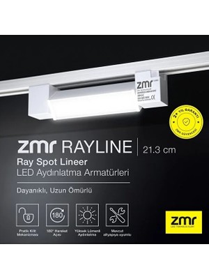 ZMR Rayline Opak Beyaz  Kasa 10W 21.3 cm  Crı 80 Pratik Kilit Mekanizması Ray Spot Lineer LED Aydınlatma