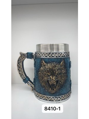 Skygo Büyük Boy Mavi Kurt Motifli Çelik Kupa Kod 8410-1