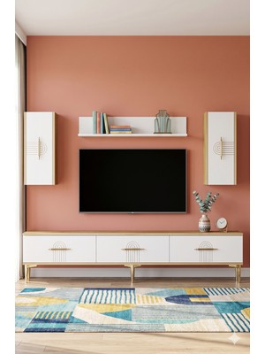 Yumedi Design TVR1815DB - Shumen Tv Ünitesi Takımı 180CM Safirmeşe-Beyaz