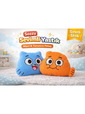 Sozzy 2’li Peluş Yastık Seti Mavi Turuncu Sevimli Karakter Çocuk Dekoratif Yastık