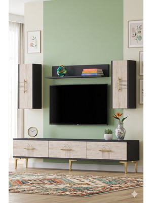 Yumedi Design TVR1815AT - Shumen Tv Ünitesi Takımı 180CM Antrasit-Traverten