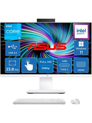 Asus V440VAT Intel Core 3-100U 4.7ghz 8 GB 256 SSD 23.8" Dokunmatik Fhd Widows 11 Pro All In One Bilgisayar Snertech