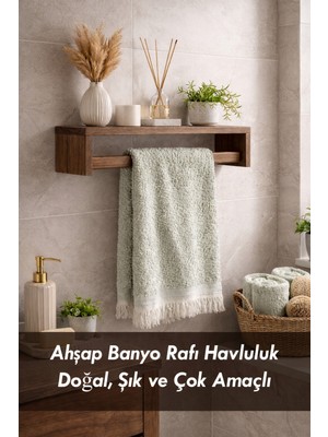 Moola Ahşap Banyo Rafı Havluluk | Dekoratif Duvar Rafı Banyo Mutfak Düzenleyici Askılı Çok Amaçlı Raf