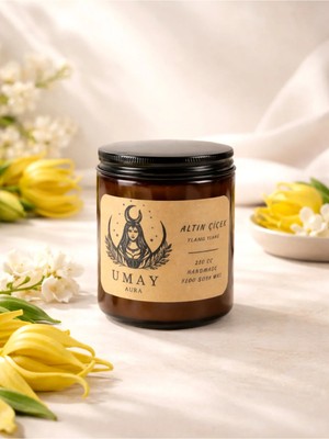 Umay Aura Ylang Ylang Kokulu Aromaterapi El Yapımı Mum %100 Soya Wax Amber Cam Kavanoz 210 cc