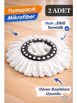 Ovio Ev Yaşam 2'li Mop Set Çizmez Mikrofiber Başlık Döner Paspas Havlu Yedeği - Mop Uçlarına Uygun Temizlik Bezi
