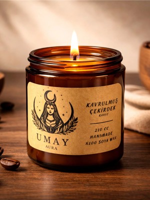 Umay Aura Kahve Kokulu Aromaterapi El Yapımı Mum %100 Soya Wax Amber Cam Kavanoz 210 cc