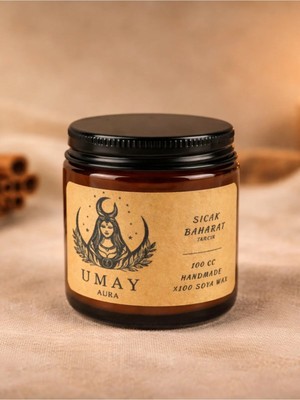 Umay Aura Tarçın Kokulu Aromaterapi El Yapımı Mum %100 Soya Wax Amber Cam Kavanoz 100 cc